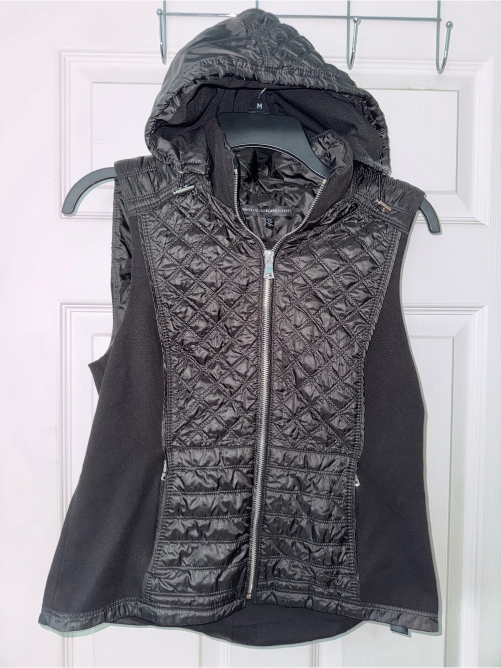 White House Black Market Quilted Hooded Vest | Black | EUC | Size Small